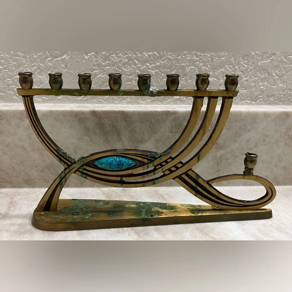 Elegant Gold and Blue Menorah - Picture 1 of 7